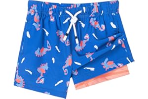 SURF CUZ Boys Swim Trunks with Boxer Brief Liner Toddler Boy Stretch Swimsuit Shorts Quick Dry Swimming Trunks Bathing Suit