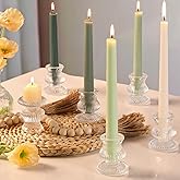 Volens Glass Candlesticks Holders Set of 12, Clear Stripe Taper Candle Holders for Pillar Candles, Taper Candles, Ideal for Wedding Table Centerpiece, Party, Festival and Home Decoration