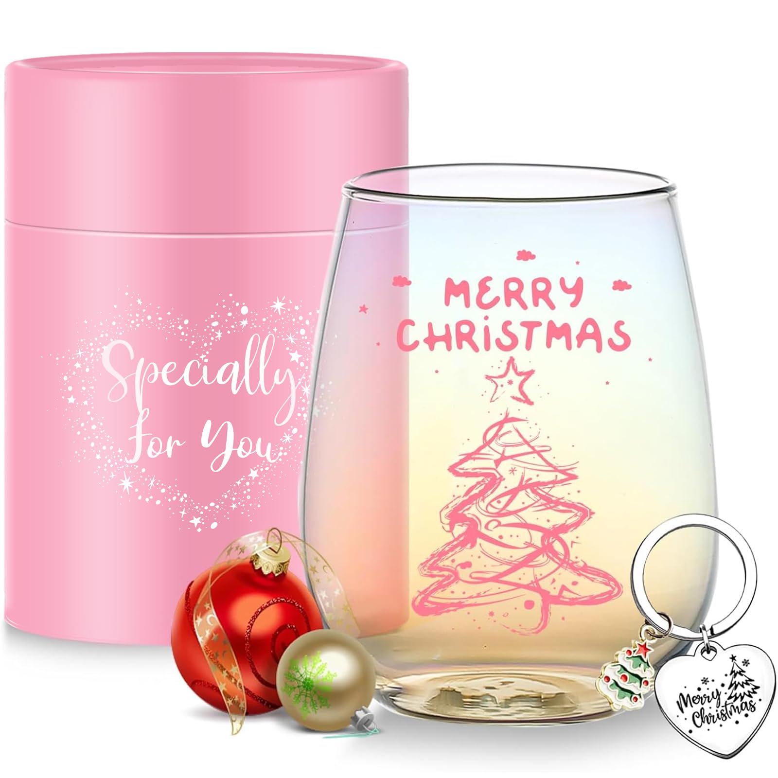 Gifts for Women Christmas Mugs Funny Gifts for Her Stocking Fillers Personalised Christmas Tree Gift Stemless Wine Glasses Xmas Glass Mum,Sister,Grandma,Best Friends Xmas Gift Christmas Decorations