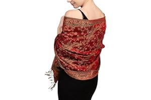 Achillea Soft Silky Reversible Paisley Pashmina Shawl Wrap Scarf w/Fringes