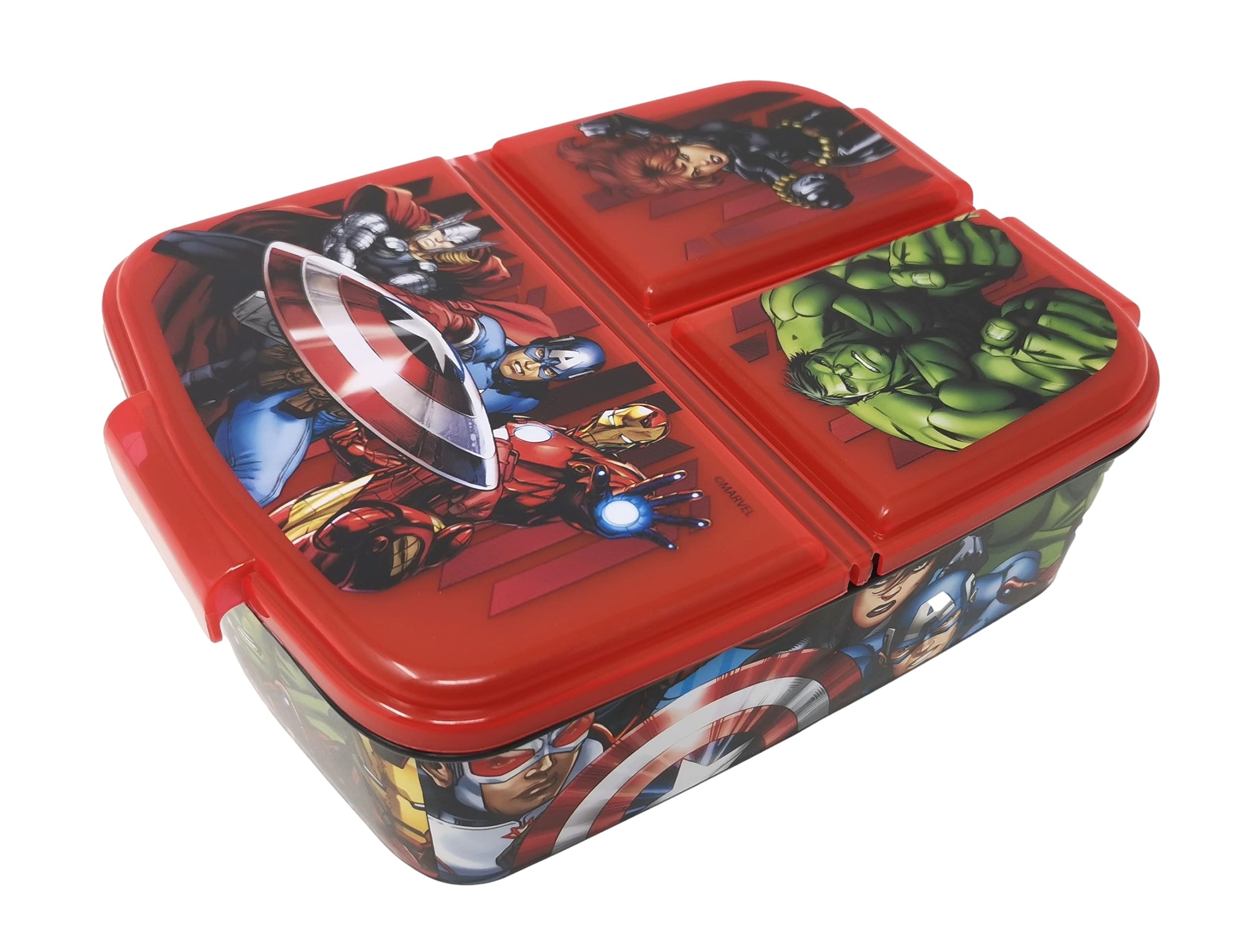 Theonoi Children's Lunchbox, Sandwich Box with Compartments and Dividers, Nursery Lunchbox Made of BPA-Free Plastic - Avengers Heroes