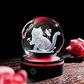 vskikris 3D Crystal Ball Cat Figurines: 3.15"/8CM Glass Sphere with Engraved Cats Butterfly Night Light Snow Globe Paperweight and Gift for Cat Lovers, Women and Men Christmas Decoration Gifts