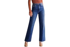 Yewfirm Straight Leg Jeans for Women Trendy High Waisted Cropped Boyfriend Mom Stretchy Frayed Hem Loose Wide Leg Baggy Pants