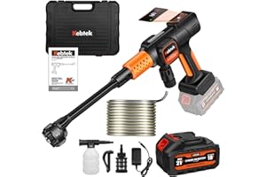 Kebtek Cordless Pressure Washer Gun, 21V Cordless Portable Power Washer Battery Powered 652 PSI with 6-in-1 Spray Nozzle Soap Dipenser 2AH Battery for Car/Fence/Floor Cleaning & Watering