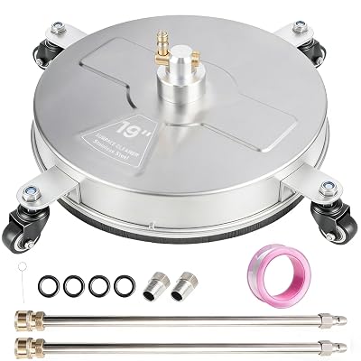 Hourleey 19" Pressure Washer Surface Cleaner, Stainless Steel Surface Cleaner with 4 Wheels for Concrete, Patio, Sidewalk, Deck, Pathway 1/4" Quick Connector, 2 Extension Wand, 4000 PSI