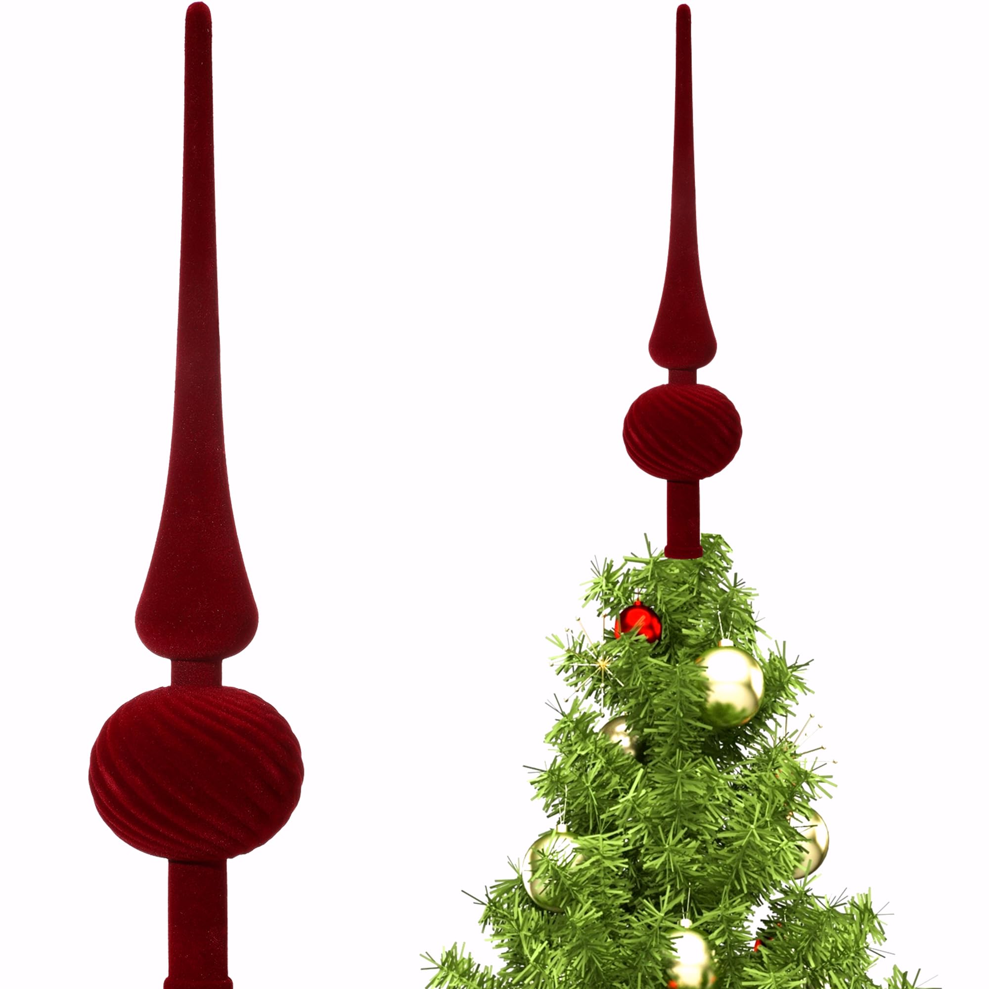 Photo 1 of Sumind 11 Inch Burgundy Velvet Finial Christmas Tree Topper Vintage Spherical Tree Topper Velvet Finial Mid Century Christmas Ornament for Home Xmas Holiday Party Decorations