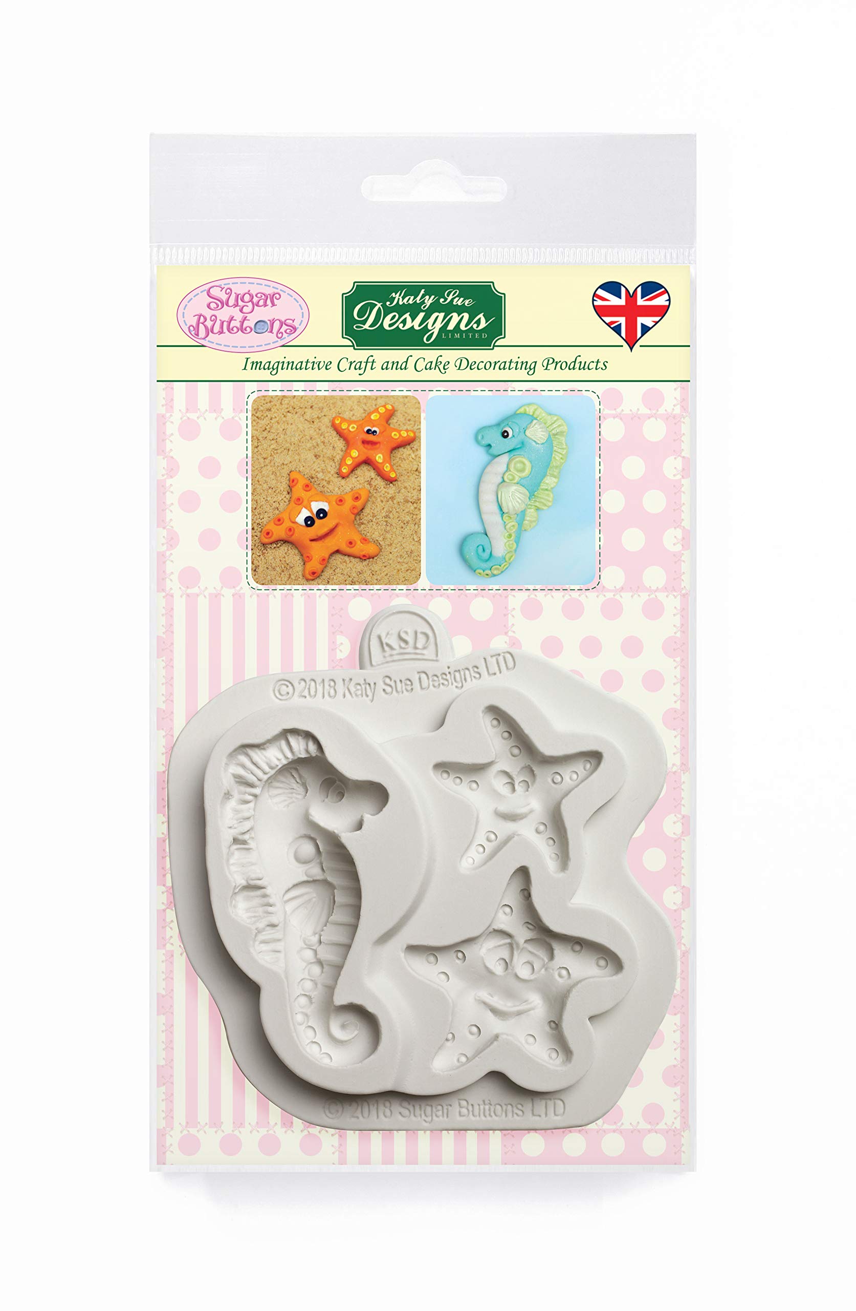 Starfish and Seahorse Silicone Mould for Cake Decorating, Crafts, Cupcakes, Sugarcraft, Candies, Cards, Soaps and Clay, Food Safe Approved, Made in The UK, Sugar Buttons by Kathryn Sturrock