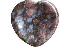 Fekuar Natural Blue Rhyolite Crystal Thumb Worry Stone, Hand Carved Healing Crystal Heart Shaped Stone for Anxiety Stress Relief Meditation 1.5"