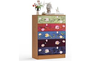 GODECOR Vintage Dresser, Farmhouse Wooden Storage Cabinet, Solid MDF Chest of Drawers for Bedroom, Rustic Brown Nightstand with Antique Finish, Classic Mid-Century (6 Drawer Dresser)