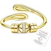 HEEYA Anxiety Rings for Women,Sterling Silver Plated Rings to my daughter,Adjustable Spinner Ring with Ball Bead,Anxiety Fidget Ring for Women,Thumb Jewelry for Birthday,Christmas with Gift Card