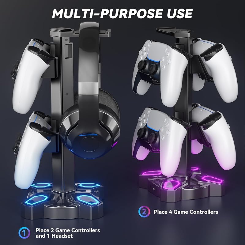 Gaming Headset Halterung LED, Controller Halter mit USB Typ-C Ladegerät