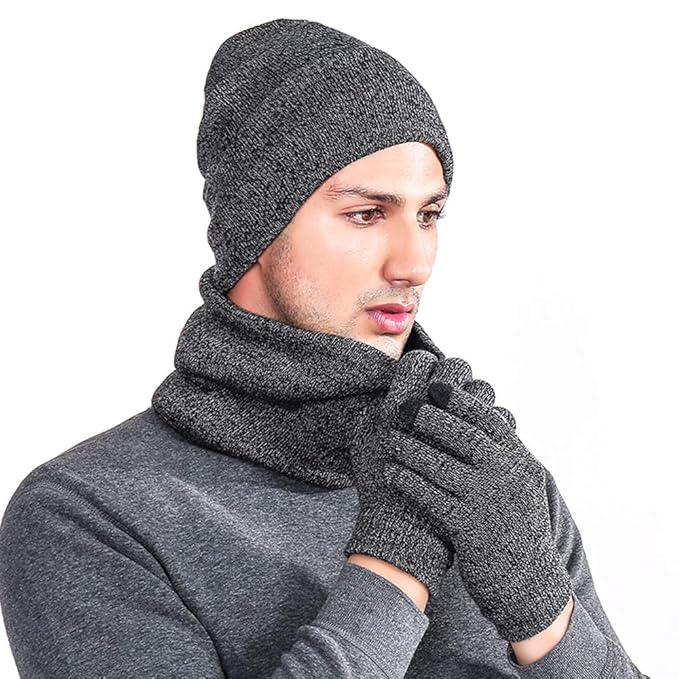 Amazon ニット帽 メンズ 3点セット 冬 裏起毛 マフラー 手袋