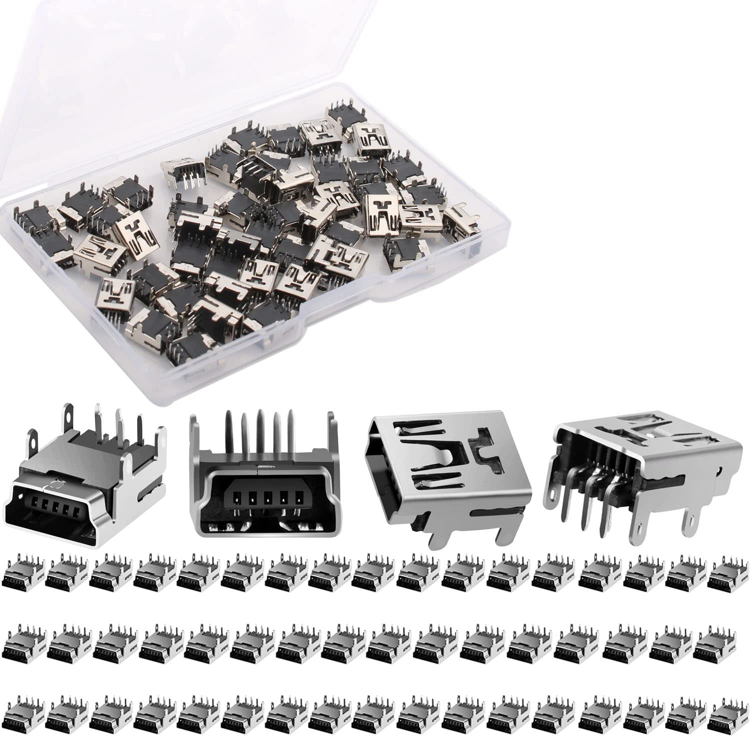 RUNCCI-YUN 50 Pcs Mini USB Type B Female Socket 5-Pin SMT SMD Right Angle Dip Jack Connector