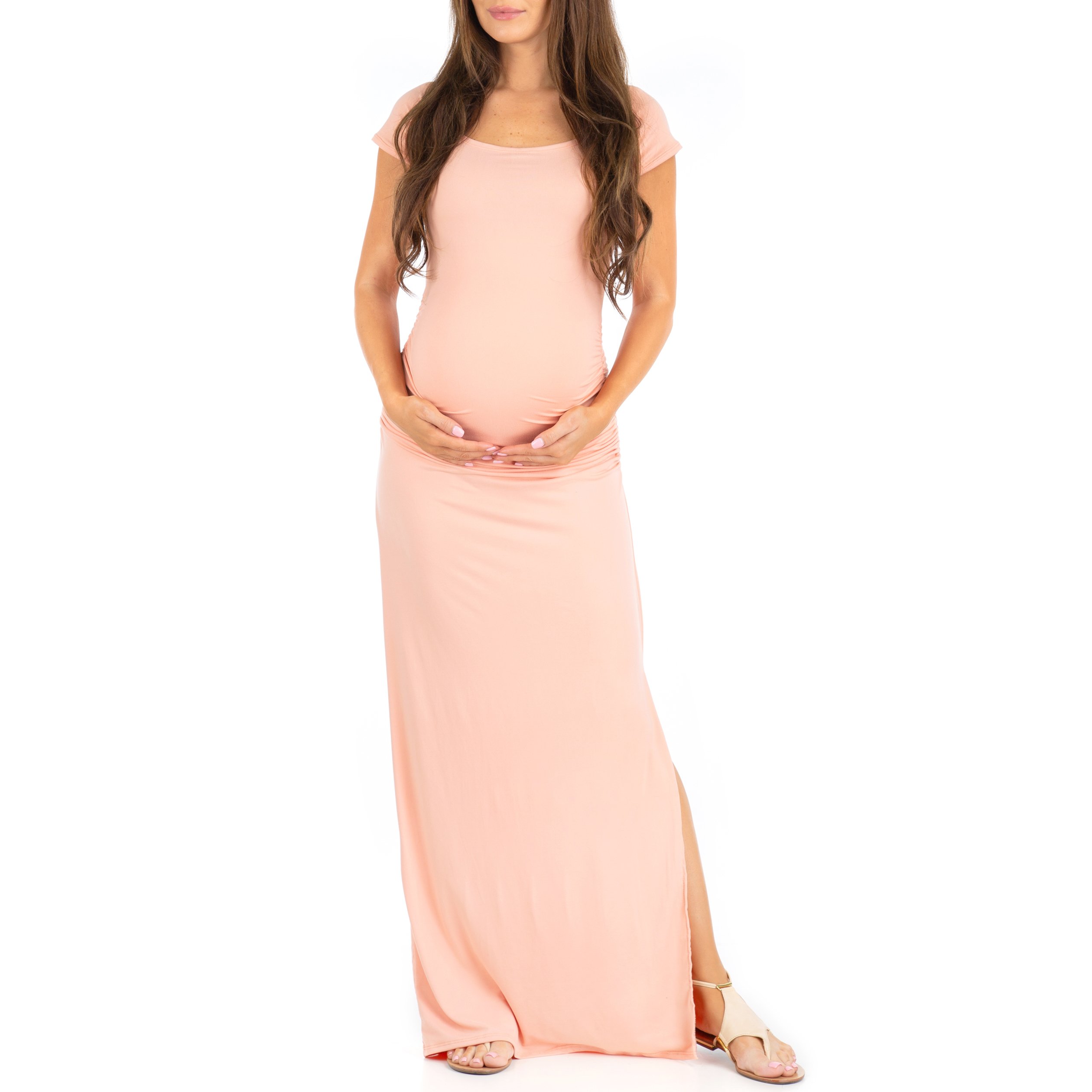 mother bee maternity v-neck 3/4 sleeve ruched waist dress Mother Bee Maternity V-Neck 3/4 Sleeve Ruched Waist Dress