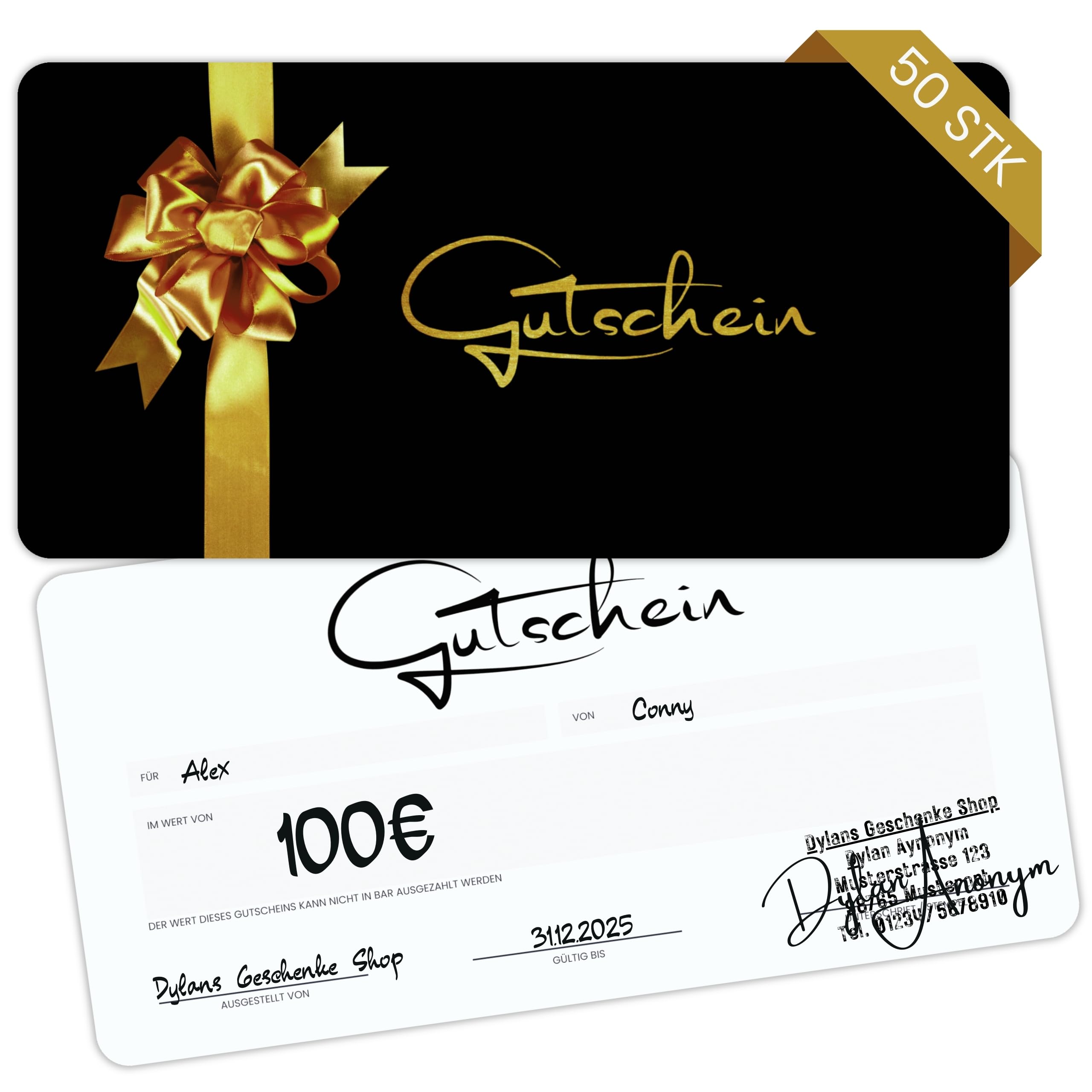 Spoddy Gold Voucher Cards (Set of 50, DIN Long) – Blank Voucher Templates for Massage, Cosmetics, Hairdressers & Others – Modern Motif Paper