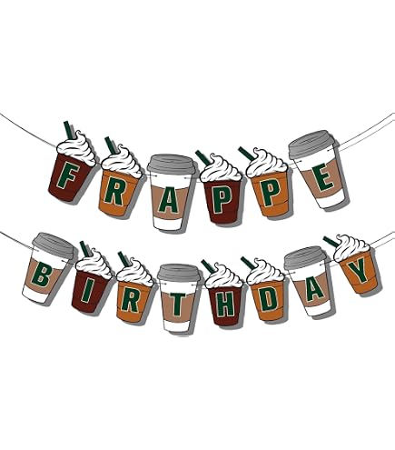 Ushinemi Kaffee-Party-Dekorationen – Frappe Happy Birthday Banner, Geburtstagszubehör Für Café-Motto