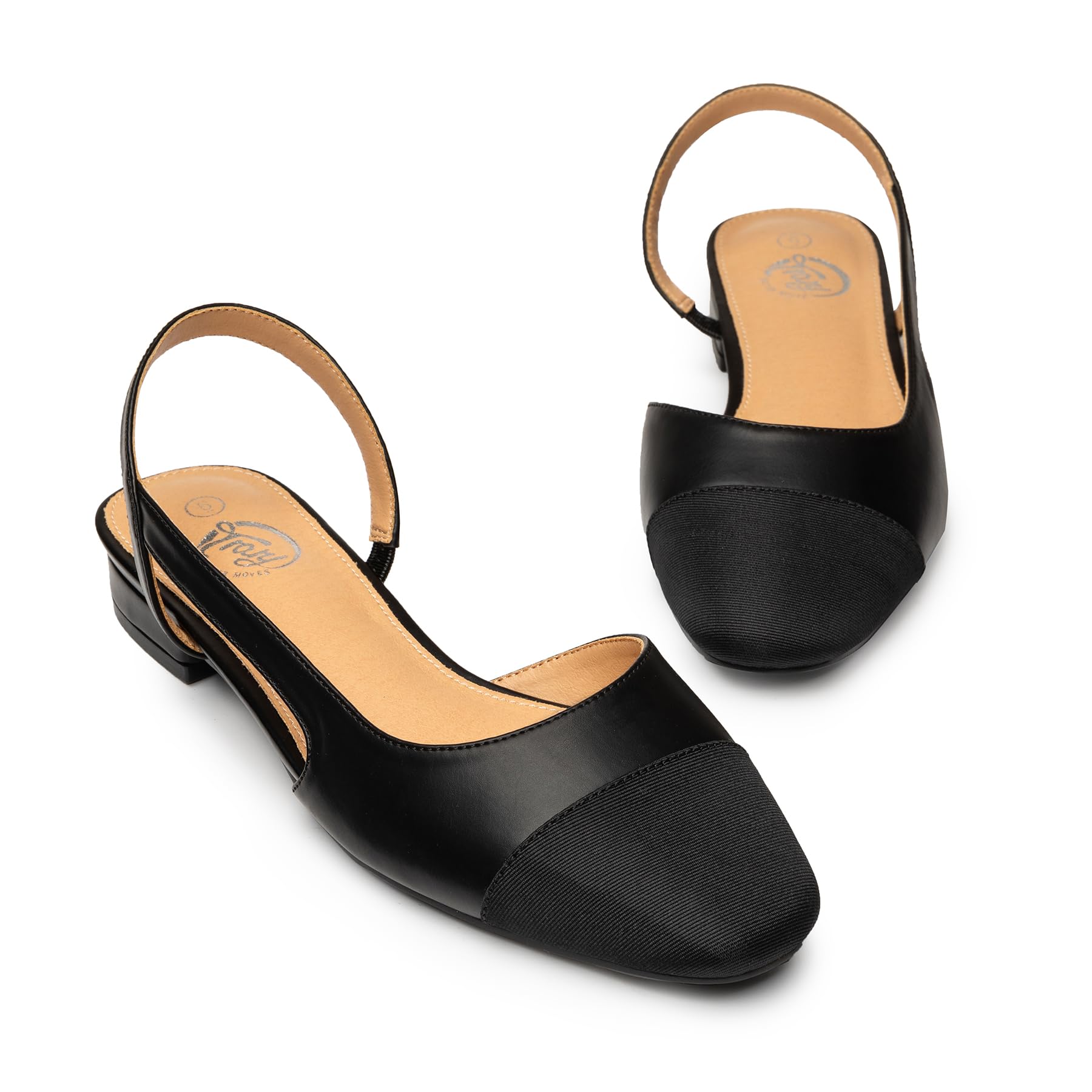 Photo 1 of Trary Slingback Flats for Women Black Flats Comfort Square Toe Flats Dressy Office Work Womens Casual Ankle Strap Dress Flats Shoes