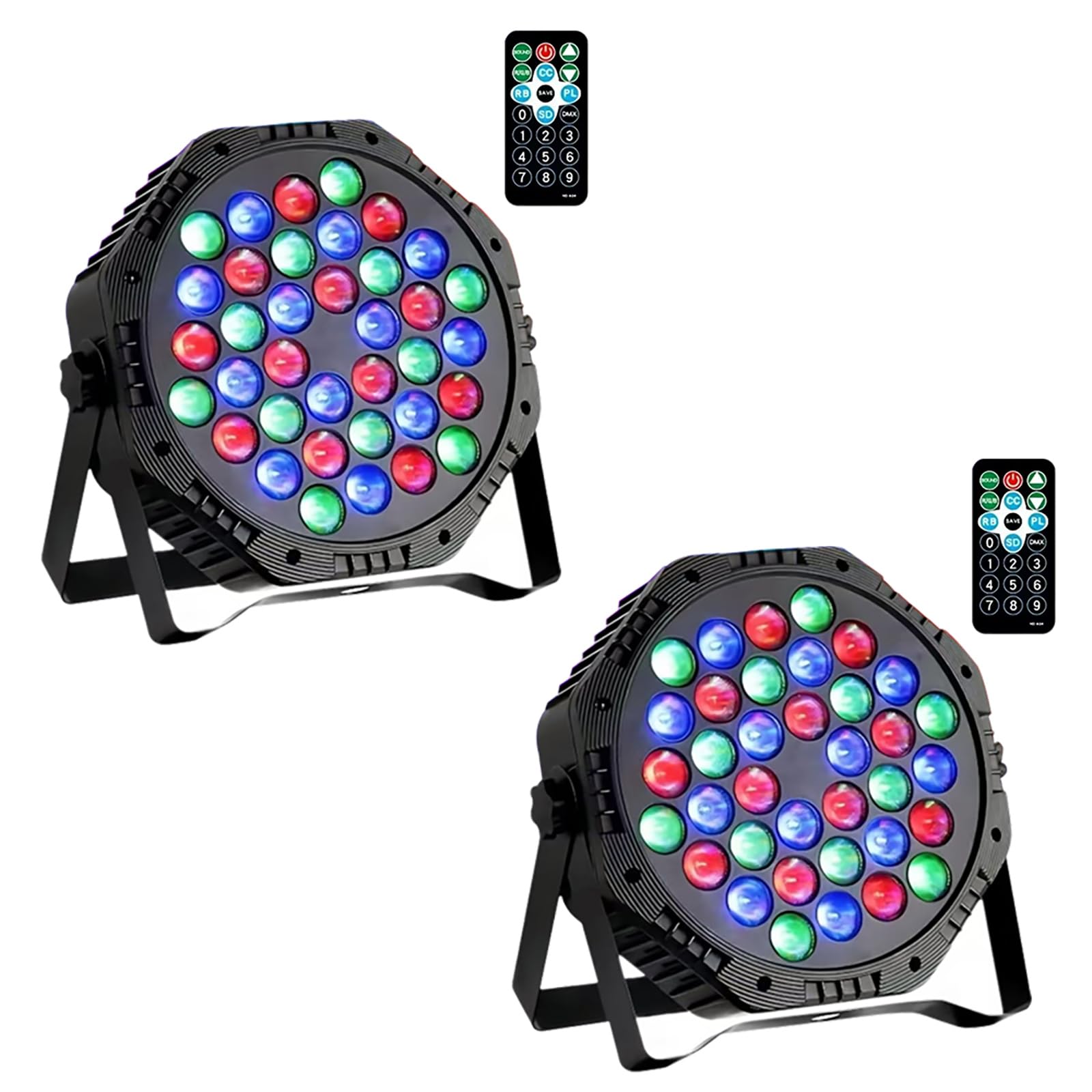 Photo 1 of Yiixuyo - 2-Pack of 36LED PAR Cans | 9-Mode RGB Stage Lights with Remote Control & Sound Activation | Perfect for DJ Parties, Weddings, Discos, Dance Bars & Music Shows | Home/Stage Lighting