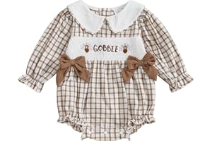 MoZiKQin Baby Girl Valentines Day Outfit Love Heart Bubble Romper Long Sleeve Doll Collar Plaid Jumpsuit Boutique Clothes