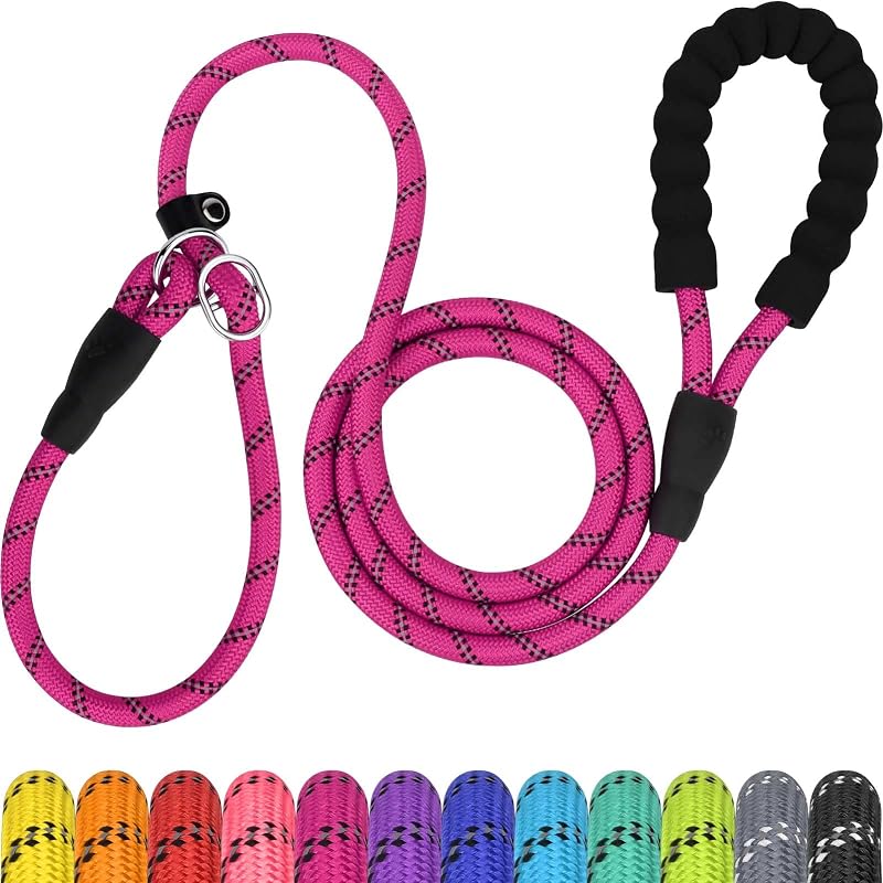 TagME Slip Lead for Dogs 1.8m Reflective Pad-Handle Training Leash Pink