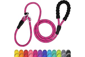 TagME Slip Leads for Dogs, 6 FT Heavy Duty Slip Leash with Padded Handle, Strong Rope No Pull Pet Training Leash for Medium Dogs,Hot Pink