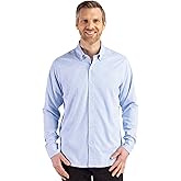 Cutter & Buck Skyline Epic Confidence Recycled Gingham Mens Big & Tall Long Sleeve Dress Shirt, Tour Blue/White, XLT