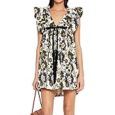 hibshaby Women's Floral Print Mini Dress V Neck Puff Sleeve Dress Short Babydoll Bow Dress