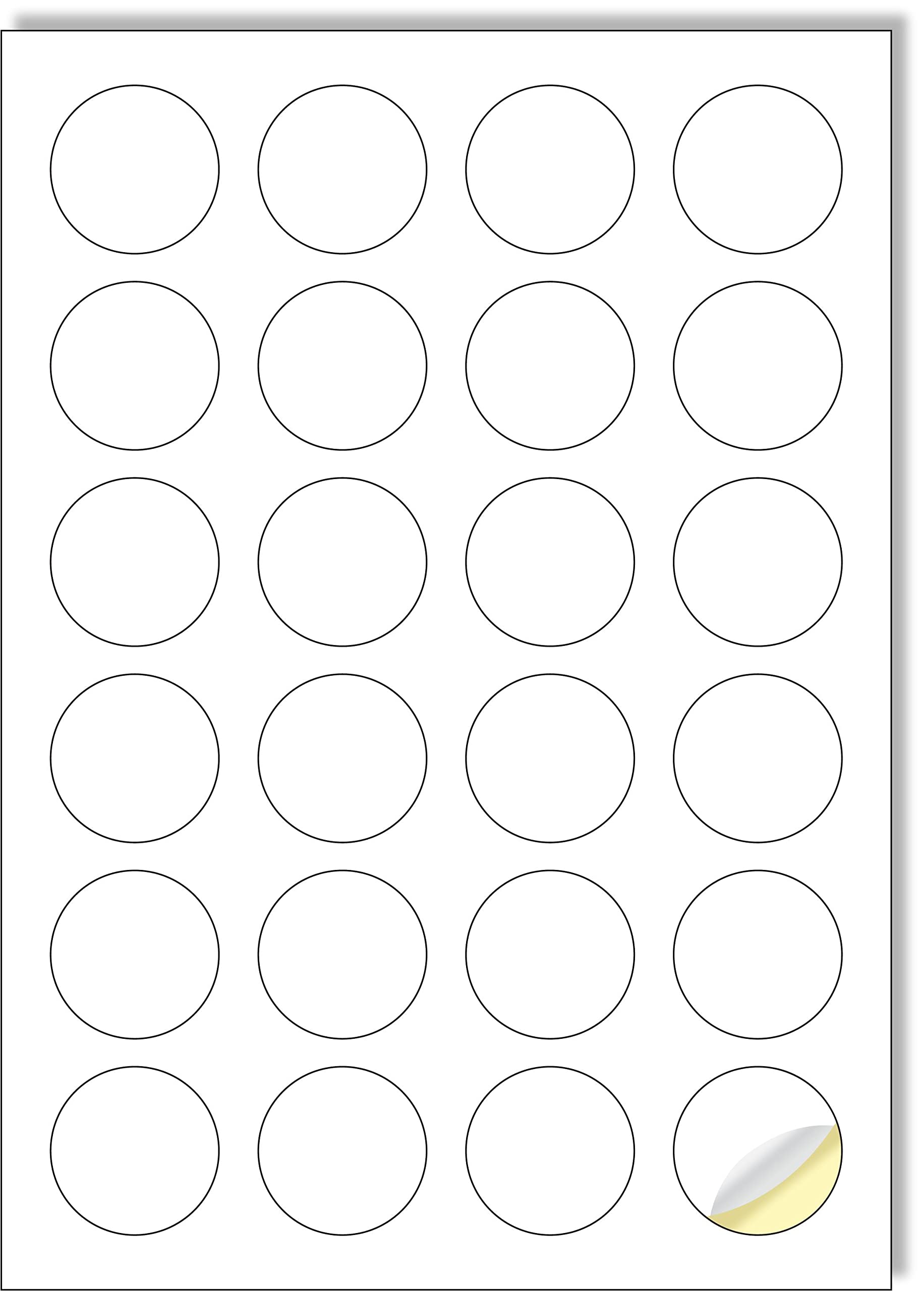 Creavvee 24 Round Sticker per Sheet, 25 A4 Sheets, Art & Craft Printable White Sticker Paper Label for Laser/Inkjet Printers Made in Europe - Sticker Size Round 40mm