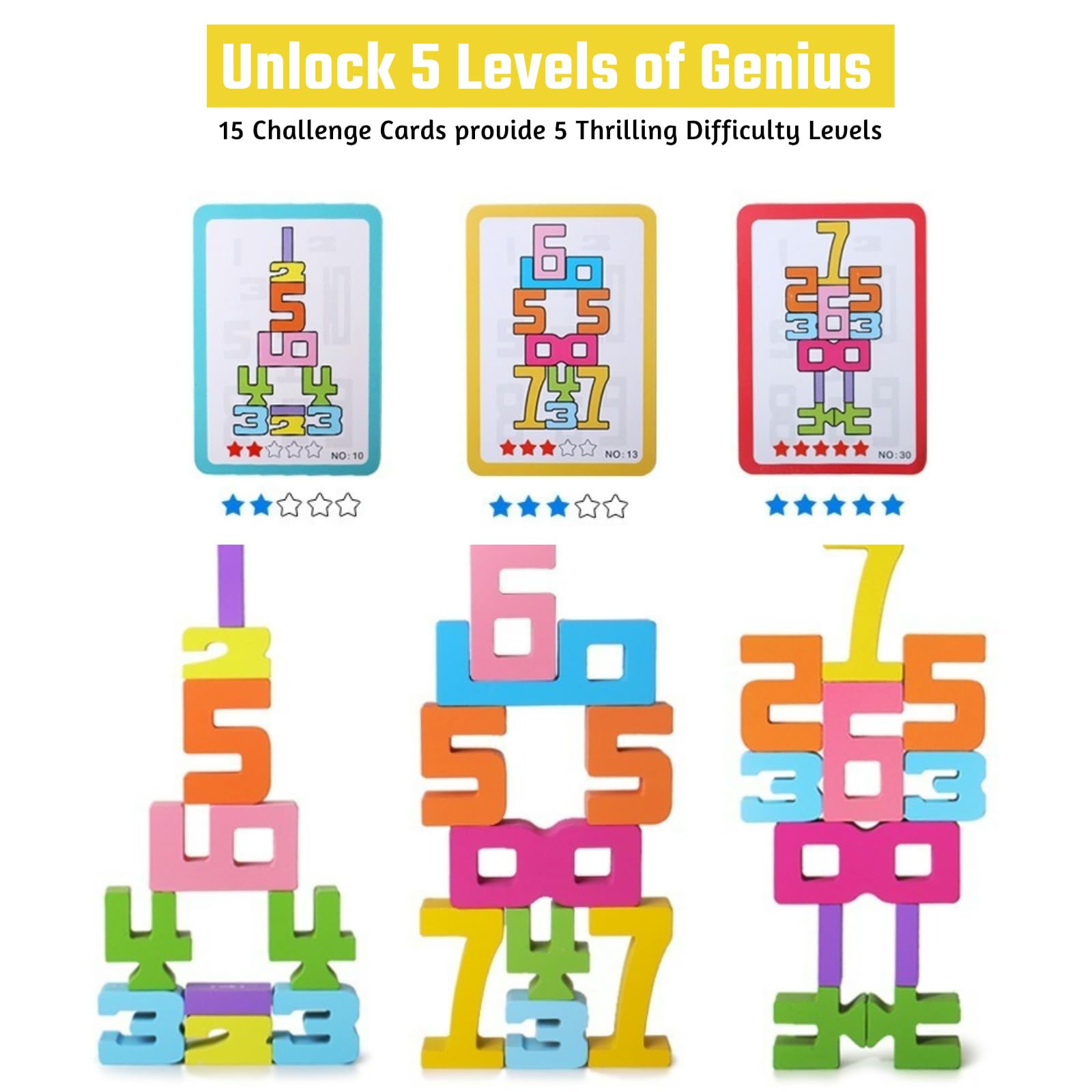 20PCS Wooden Number Building Blocks 1-10 - Montessori Math Stacking Number Blocks Toys with Counting Games, Bright Digital Building Blocks Friends of 10, STEM Learning Toys for Kids Ages 3-8