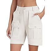 MoFiz Women's Cotton Bermuda Cargo Shorts 7" Casual Summer Elastic Waist Hiking Shorts with 6 Pockets