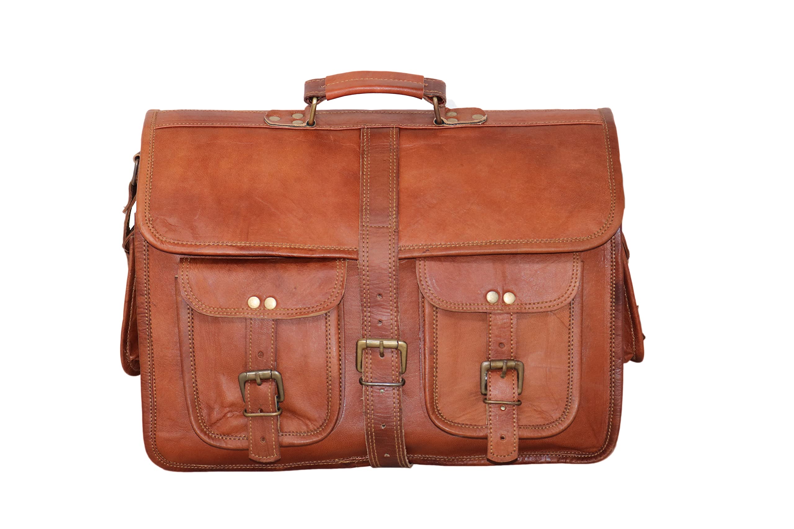 16" Leather Messenger Bag Laptop case Office Briefcase Gift for Men Computer Distressed Shoulder Bag