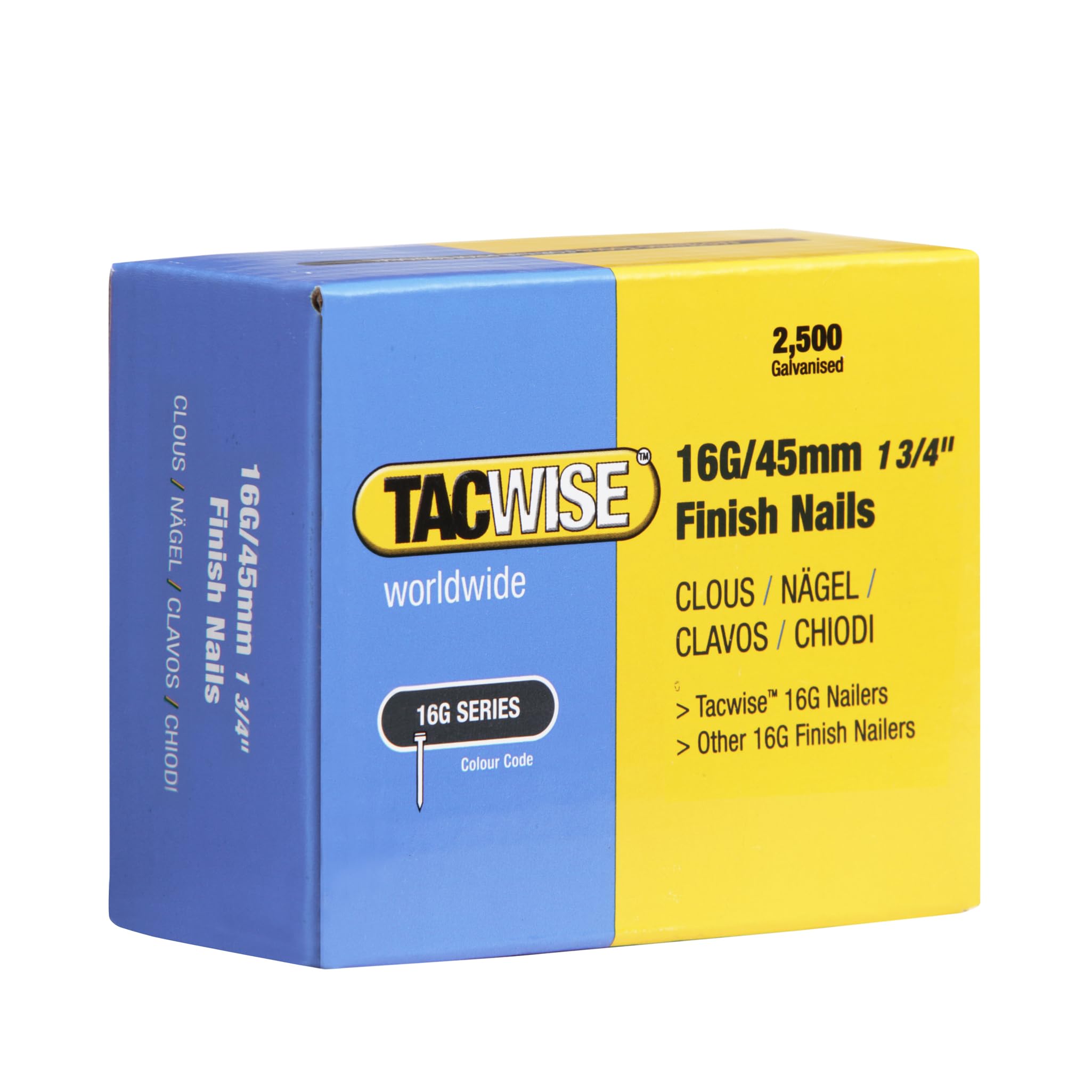 Tacwise 0297 Type 16G / 45 mm Galvanised Finish Nails, Pack of 2500