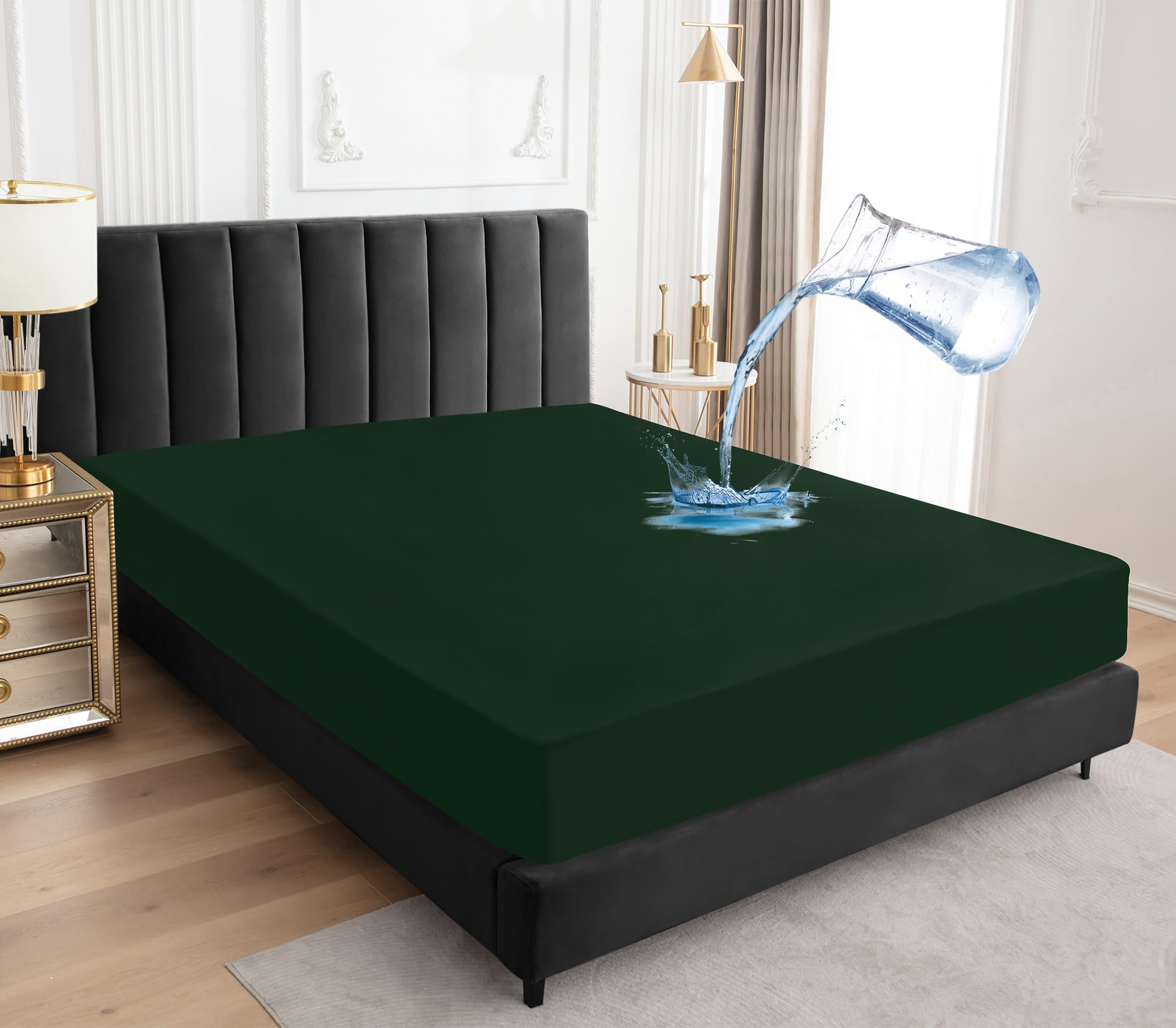 Sufdari Waterproof Mattress Protector Small double(4FT),122x190cm Mattress Cover for Bed,30cm Deep Pocket Fitted Sheet Style Mattress Protector with Elastic Rubber Band-Green — image 1