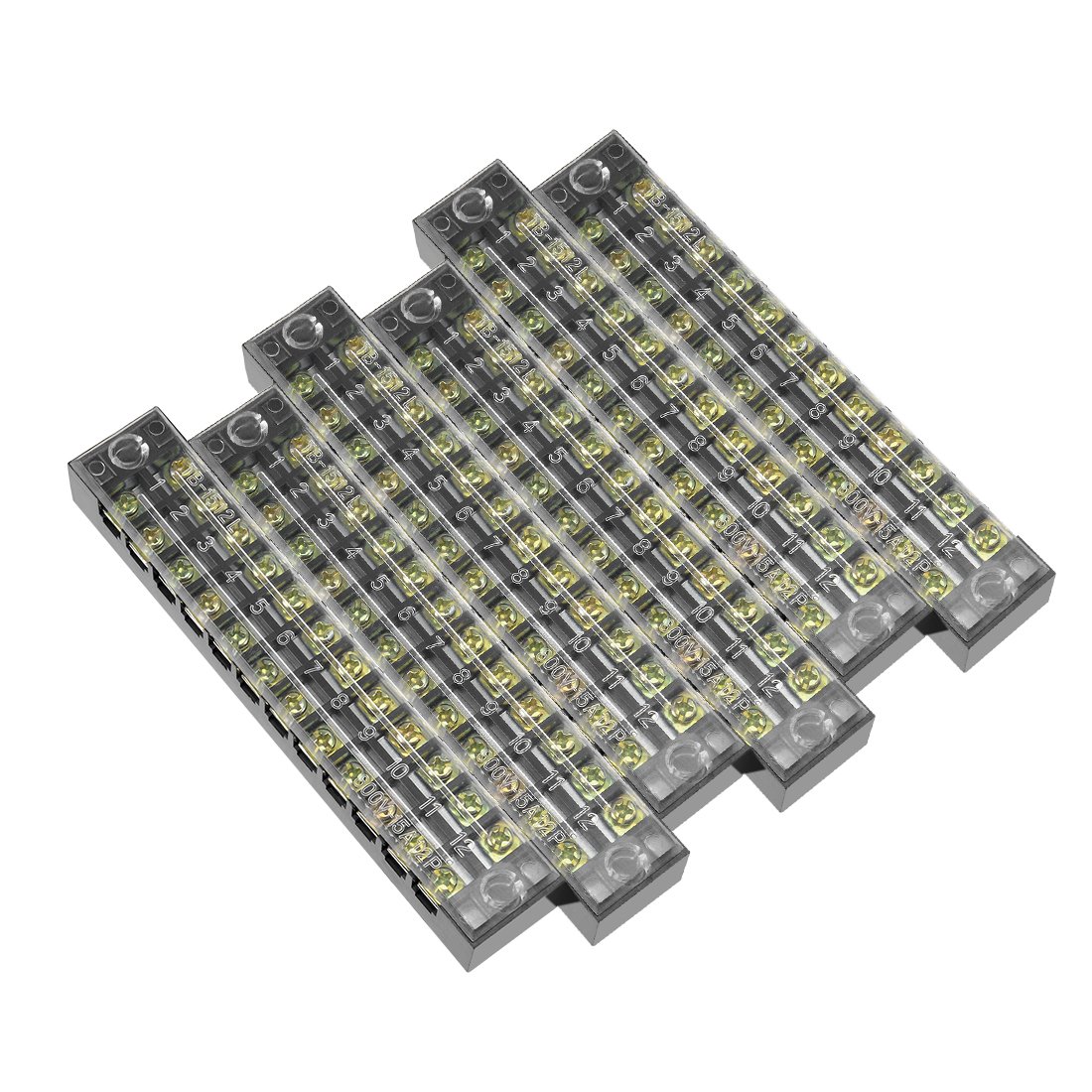 Sourcingmap 6 Pcs 12 Positions Dual Rows 600V 15A Wire Barrier Block Terminal Strip TB-1512L