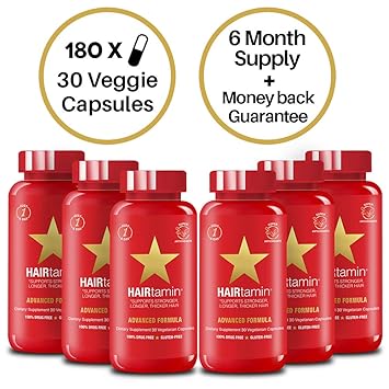 HAIRtamin Fast Hair Growth Biotin Vitamins Gluten Free thirty Vegetarian Capsules Supports Stronger Longer Thicker Hair