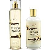 Home Spa Gift 10oz Deep Moisturizing Fragrance Body Lotion & 8 oz. Fine Fragrance Body Mist Set Luxury Self-Care Combo for Women and Girls (French Vanilla) – Mother's Day Gift for Mom