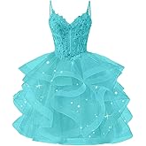 Glitter Tulle Homecoming Dresses 2026 Tiered Ruffles Lace Short Prom Dress for Teens Quinceanera Dress