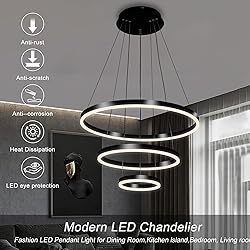 Viruhaka Modern LED Pendant Light, Black Circular