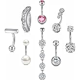 MODRSA Silver Gold Belly Button Ring for Women Clicker Hoop Belly Rings Opal Navel Piercing Jewelry Dangle Hypoallergenic Surgical Steel Dainty Dangling Navel Rings for Women