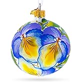 Purple Pansy Flowers Glass Christmas Ornament 3.25 Inches