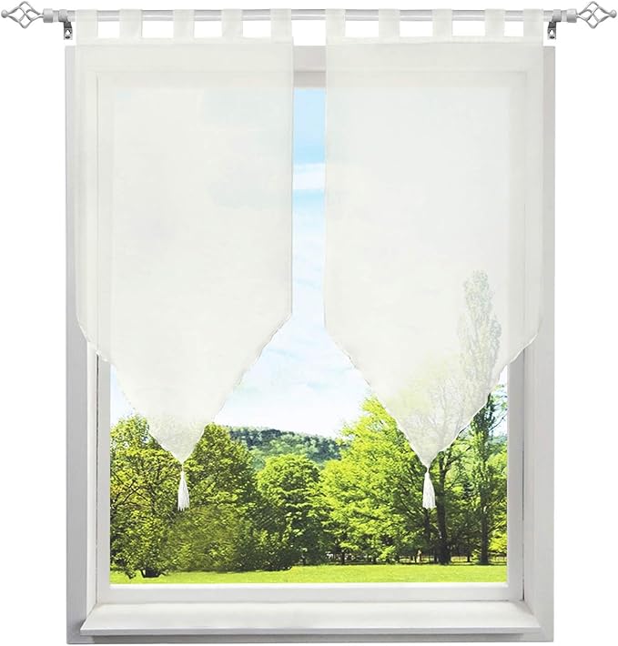 Yujiao Mao Rideau Brise-bise En Coton Mélangé Avec Embrasses Et Nœud Papillon Vert à Carreaux, Style Champêtre Idéal Pour Salon Chambre Cuisine Vert LxH 140x150cm