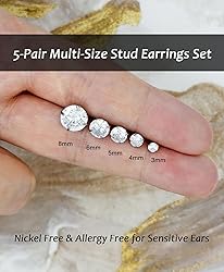5 Pairs Silver Stud Earrings Set for Women Men,20G