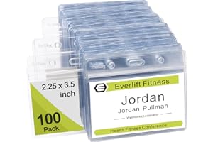 Fushing 100 Pcs Clear Plastic Horizontal Name Tag Badge ID Card Holders