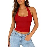 ForeFair Halter Tank Tops for Women Going Out Top Double Lined Crop Backless