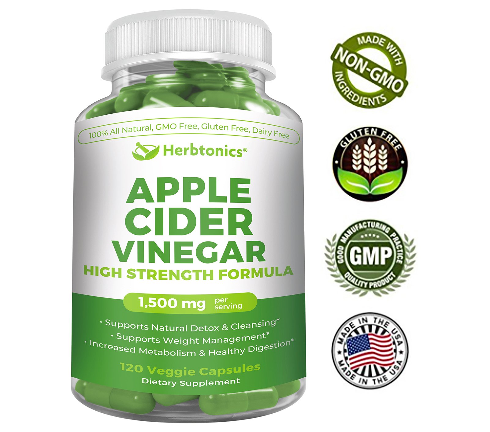 High Strength Apple Cider Vinegar Capsules, acv Pills 1500mg Fat