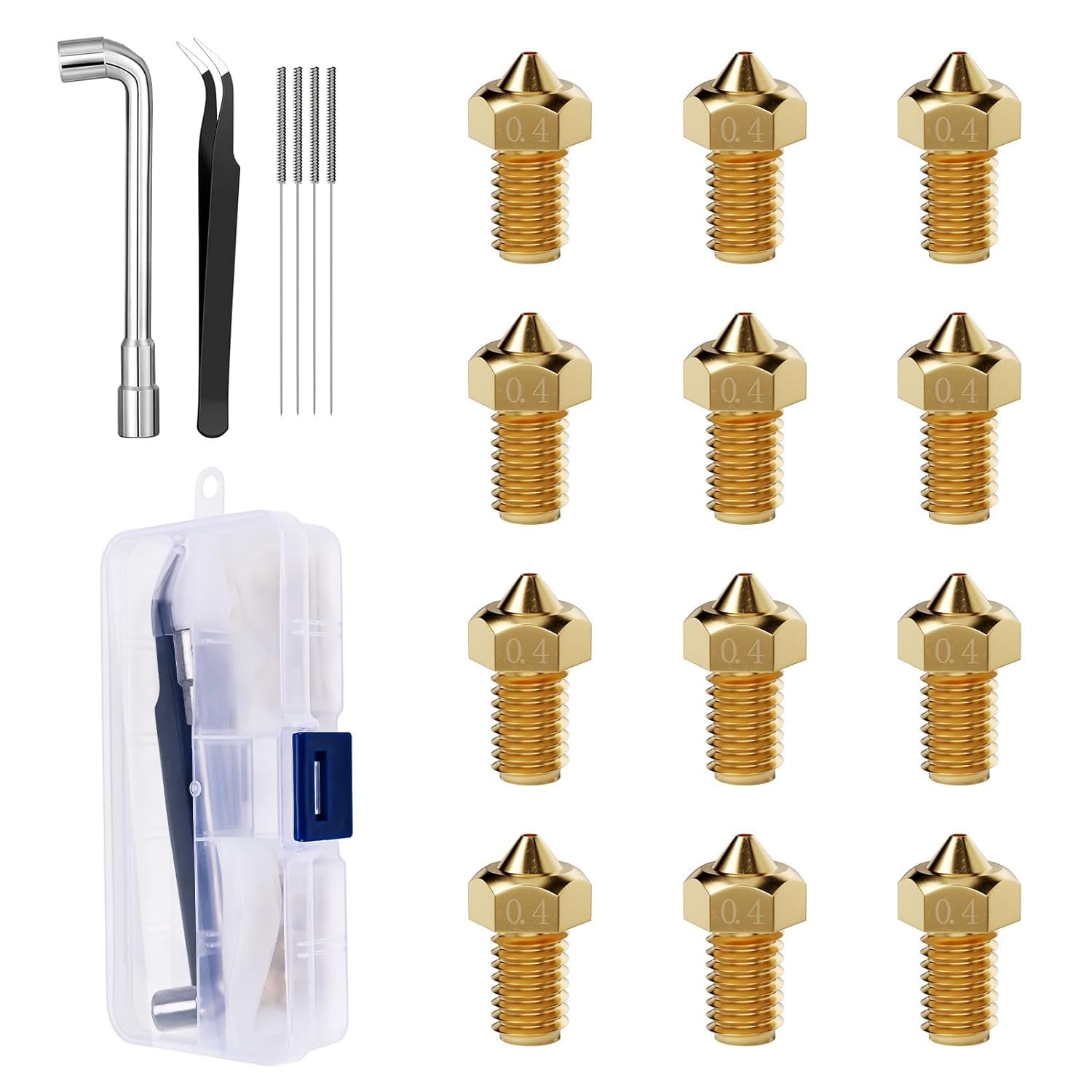 Photo 1 of ALadrs 0.4mm Brass Nozzles 12pcs, 3D Printer 1.75mm Filament Hot End Nozzles for Anycubic Kobra,Kobra Neo,Kobra go,Mega,Mega s,Mega pro,Mega x,Prusa MK4 3D Printer