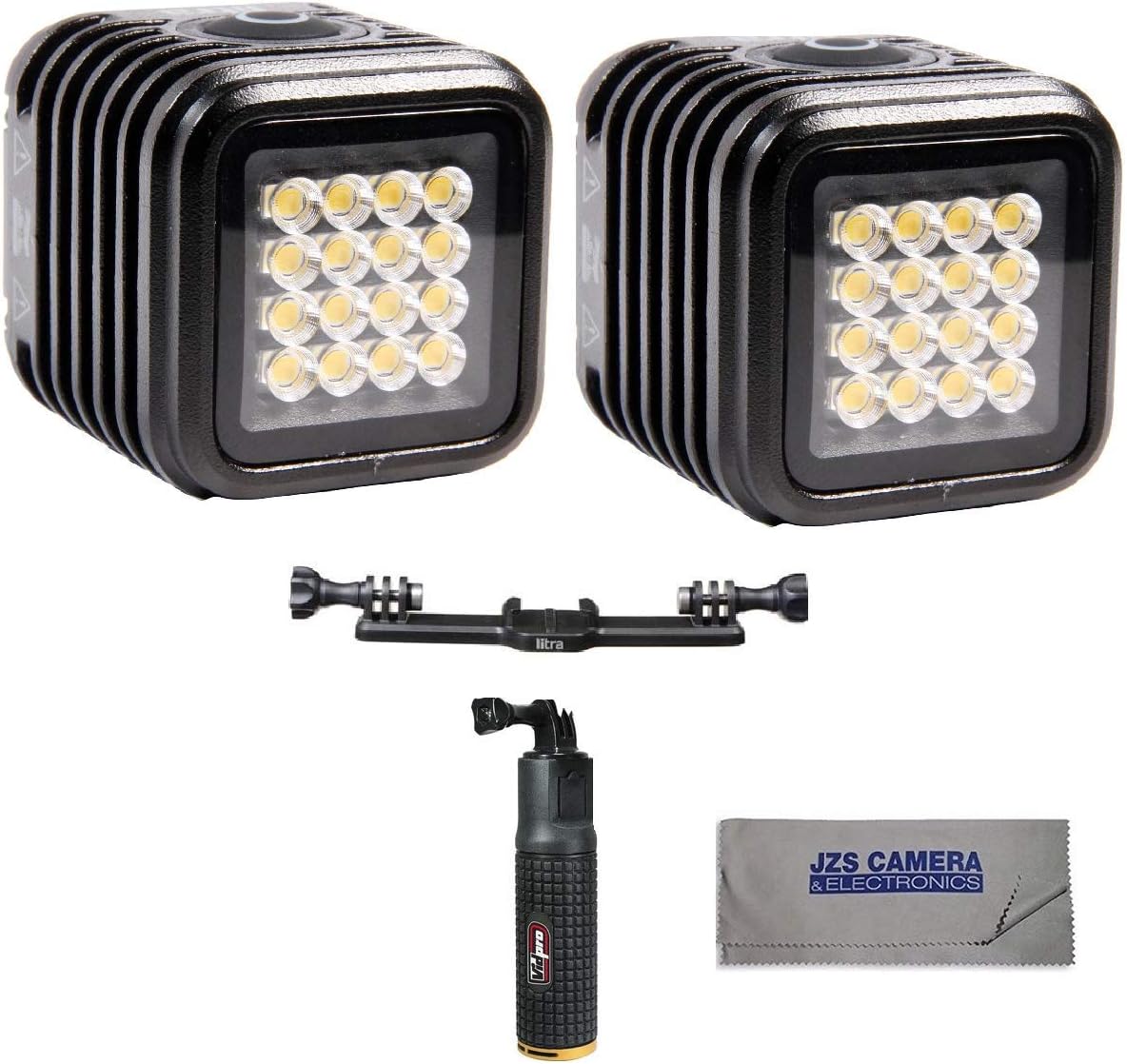 Litra Torch 2.0 Professional Waterproof Compact 16-LED Dimmable Light for Photo, Video, GoPro, Smartphones [2-Pack] + Vidpro Battery Hand Grip + Litra Triple Mount Kit
