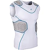 CHAMPRO Youth Bull Rush Football Compression Shirt with Integrated Cushion System , White, Grey, Large