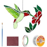 ForraFun 1 Set Hummingbird with Flower Pre Cut Stained Glass | Christmas Stained Glass Kit Hummingbird with Flower, with Solder Wire Copper Foil for Adults Hanging Window Home Decor
