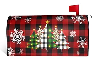 GIWAWA Christmas Tree Mailbox Covers Magnetic Red Black Buffalo Plaid Mailbox Post Cover Winter Snowflakes Post Wrap Standard Size 18 X 21